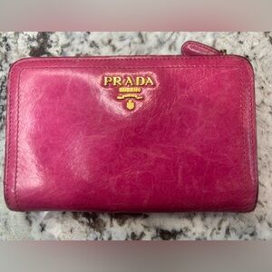 Prada Fuchsia Leather Wallet with Gold Logo